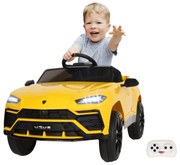 Carro elétrico infantil a bateria 12V Lamborghini Urus Controlo remoto 2,4GHz Amarelo