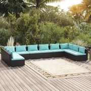 10 pcs conjunto lounge de jardim c/ almofadões vime PE preto