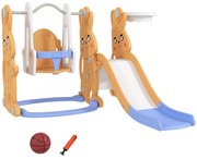 AIYAPLAY Escorrega Infantil 4 em 1 Baloiço e Escorrega Escalador Tabela de Basquetebol Temática de Coelho 147,5x160x107 cm Laranja | Aosom Portugal