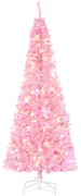 HOMCOM Árvore de Natal Artificial Altura 180cm Ignífugo com 618 Ramos 300 Luzes LED IP20 Decoração de Natal Rosa