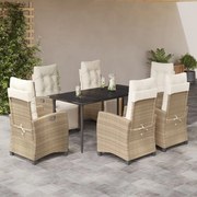 vidaXL 7 pcs conjunto de jantar p/ jardim com almofadões vime PE bege