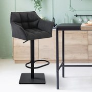 Banco de bar Damaso em tecido e com estrutura preta 64 x 88-113 x 45 cm Cinzento escuro