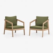 Pack De 2 Cadeirões De Jardim Em Madeira De Acácia Kaela Marrom Acácia Claro & Bouclé Verde Sálvia - Sklum