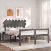 Estrutura de cama com cabeceira 140x190 cm madeira maciça cinza