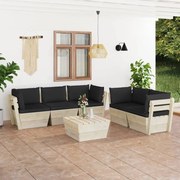 6 pcs conjunto lounge de paletes + almofadões madeira de abeto