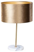 Candeeiro de Mesa Latão com Abajur em Veludo Castanho 35cm - Kaso