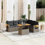 vidaXL 7 pcs conjunto sofás p/ jardim c/ almofadões vime PE cinzento