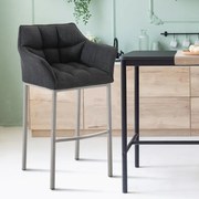 Banco de bar Damaso em tecido e com estrutura prateada 64 x 110 x 48 cm Cinzento escuro