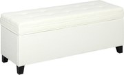 HOMCOM Banco de Armazenamento com 2 Dobradiças de Segurança Tampa Rebatível para Sala de Estar Quarto 120x40x48 cm Creme | Aosom Portugal