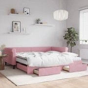 vidaXL Sofá-cama com gavetão e gavetas 100x200 cm veludo rosa