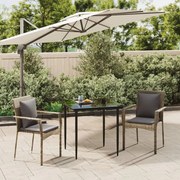 vidaXL 3 pcs conj. jantar p/ jardim c/ almofadões vime PE preto/cinza