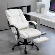 Cadeira de Escritório com Massagem de 6 Pontos Encosto Alto Reclinável Apoio para Pés e Controlo Remoto 66x75x112-122 cm Branco