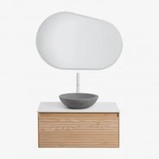 Conjunto De Móvel De Casa De Banho Suspenso Em Madeira De Freixo Tedrik Castanho Fresno & Cimento Cinzento Redondo Ø40 Cm Tarsis & Oval - Sklum