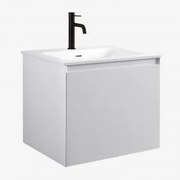 Conjunto De Móvel De Casa De Banho Suspenso Em Madeira Com Lavatório Integrado Macrae Branco & Sem Espelho & Preto Mate, 20 Cm, - Sklum