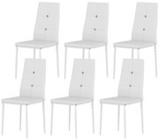 HOMCOM Cadeiras de Sala de Jantar Conjunto de 6 Estofadas em PU Cadeiras de Cozinha com Encosto Alto com Botões 41x50x97 cm Branco | Aosom Portugal