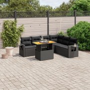 vidaXL 7 pcs conjunto de sofás p/ jardim c/ almofadões vime PE preto
