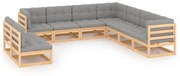 9 pcs conjunto lounge de jardim c/ almofadões pinho maciço