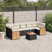 vidaXL 8 pcs conjunto sofás de jardim com almofadões vime PE preto