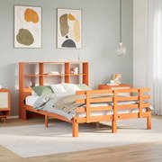 vidaXL Cama com estante sem colchão 140x190 cm pinho maciço