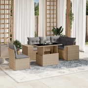 vidaXL 6 pcs conjunto de sofás p/ jardim com almofadões vime PE bege