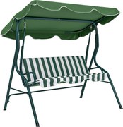 Outsunny Baloiço Jardim 2-3 Lugares Almofada Confortável Toldo Ajustável Terraço Pátio Relaxamento 240kg 170x110x153cm Verde Branco | Aosom Portugal