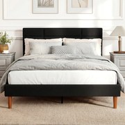 Estrutura de cama 140 x 200 cm com base de madeira, (COLCHÃO NÃO INCLUIDO) cama de casal estofada com efeito de linho, espaço de arrumação por baixo,