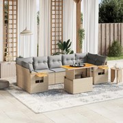 vidaXL 8 pcs conjunto de sofás p/ jardim com almofadões vime PE bege