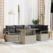 vidaXL Conjunto de Sofá de Jardim com 6 Peças e Almofadas Cinza Claro em Rattan Sintético