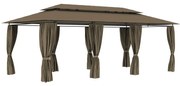 vidaXL Gazebo c/ cortinas 600x298x270 cm 180 g/m² cinzento-acastanhado