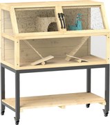 PawHut Gaiola para hamsters anões em madeira com compartimento de arrumação, rodas, rampas, garrafa de água, casinha, gangorras, 87 x 43 x 101cm | Aosom Portugal
