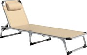 Outsunny Espreguiçadeira Dobrável com Apoio de Cabeça e Encosto Ajustável em Alumínio, 60x165x76 cm, Bege | Aosom Portugal