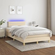 vidaXL Cama box spring c/ colchão e LED 120x200 cm tecido cor creme