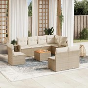 vidaXL 9 pcs conjunto de sofás p/ jardim com almofadões vime PE bege
