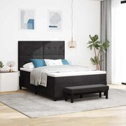 Cama Box Spring com Colchão &amp; Banco Preto 140x190 cm Veludo