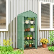 Estufa de Exterior com 4 Prateleiras e Rodas Porta Enrolável Estrutura em Aço e Cobertura de PE 140g/㎡ Anti-UV 69x50x165 cm Verde