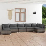 7 pcs conjunto lounge de jardim c/ almofadões vime PE cinzento