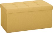 HOMCOM Puff de Arrumação Banco de Arrumação Dobrável 84 L 76x38x38 cm Estofado em Linho Sintético Amarelo | Aosom Portugal
