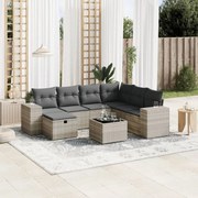 vidaXL 8 pcs conj. sofás jardim c/ almofadões vime PE cinzento-claro