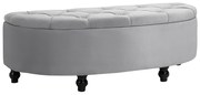 HOMCOM Banco de Armazenamento Baú de Armazenamento Capitonê Meia Lua Revestimento de Veludo Pés Madeira de Hévea 120x46x42 cm Cinza | Aosom Portugal