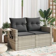 vidaXL Sofá jardim de 2 lugares com almofadões vime PE cinzento claro