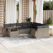 vidaXL 10 pcs conj. sofás jardim com almofadões vime PE cinzento-claro