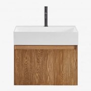 Conjunto De Móvel De Casa De Banho Suspenso Em Madeira Com Lavatório Integrado Aldeia Castanho Fresno & Sem Espelho & Preto Mate, 20 - Sklum
