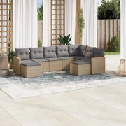 vidaXL 9 pcs conjunto de sofás p/ jardim com almofadões vime PE bege