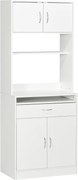 HOMCOM Armário de Cozinha com 4 Portas Bandeja Amovível Prateleira Ajustável Gaveta e Bancada para Micro-Ondas 70x40x180 cm Branco | Aosom Portugal