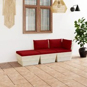 3 pcs conjunto lounge de paletes + almofadões madeira de abeto