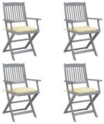 vidaXL Cadeiras exterior dobráveis c/ almofadões 4 pcs acácia maciça