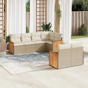 vidaXL 7 pcs conjunto de sofás p/ jardim com almofadões vime PE bege