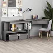 vidaXL Secretária canto 200x50x76 cm contraplacado cinzento brilhante