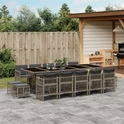vidaXL 15 pcs conjunto jantar p/ jardim c/ almofadões vime PE cinzento