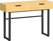 HOMCOM Mesa de consola estreita com 2 gavetas, estrutura metálica, para entrada 110 x 35 x 76,5 cm Natural | Aosom Portugal